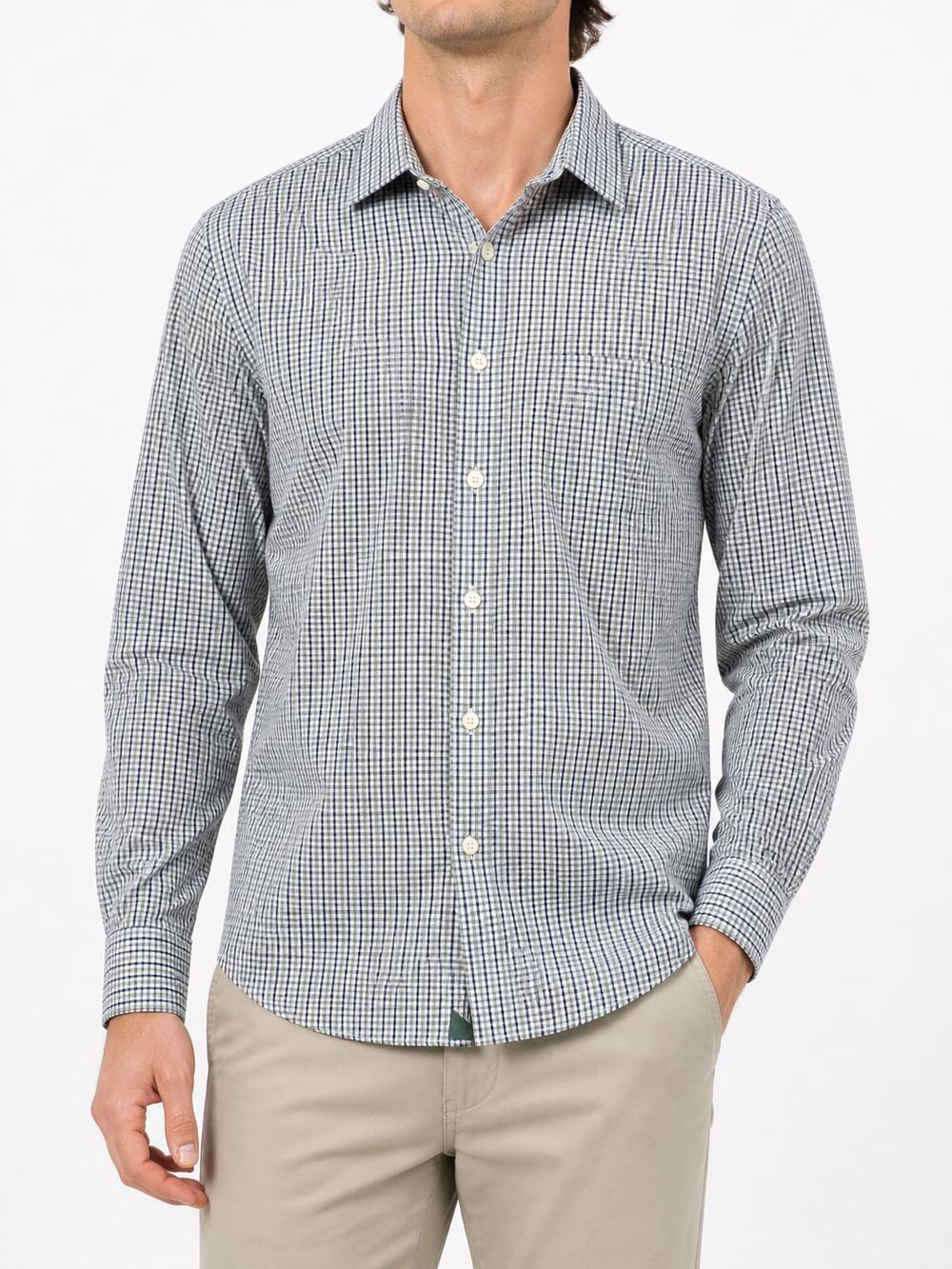 UNTUCKit Men's Small Micro Plaid Stretch Button-Up Long Sleeve Shirt Business
